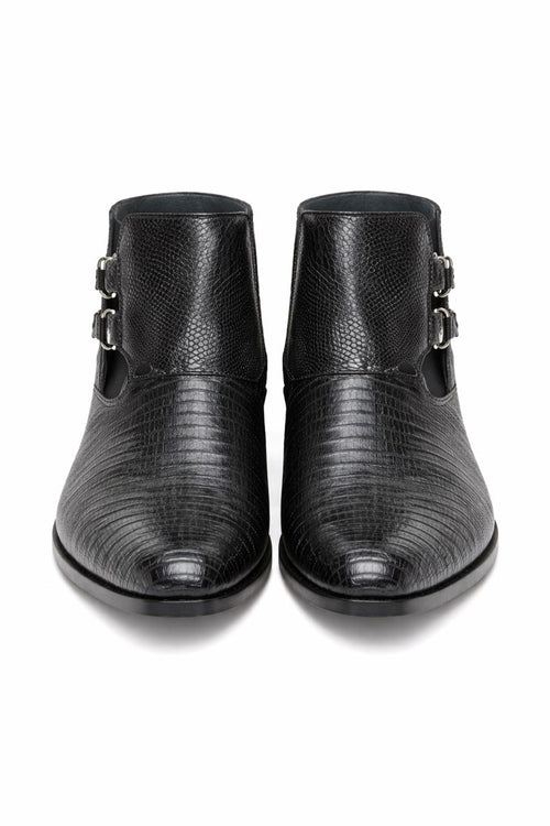 Los Altos Black Genuine Lizard Ankle Boot-New Designer Collection