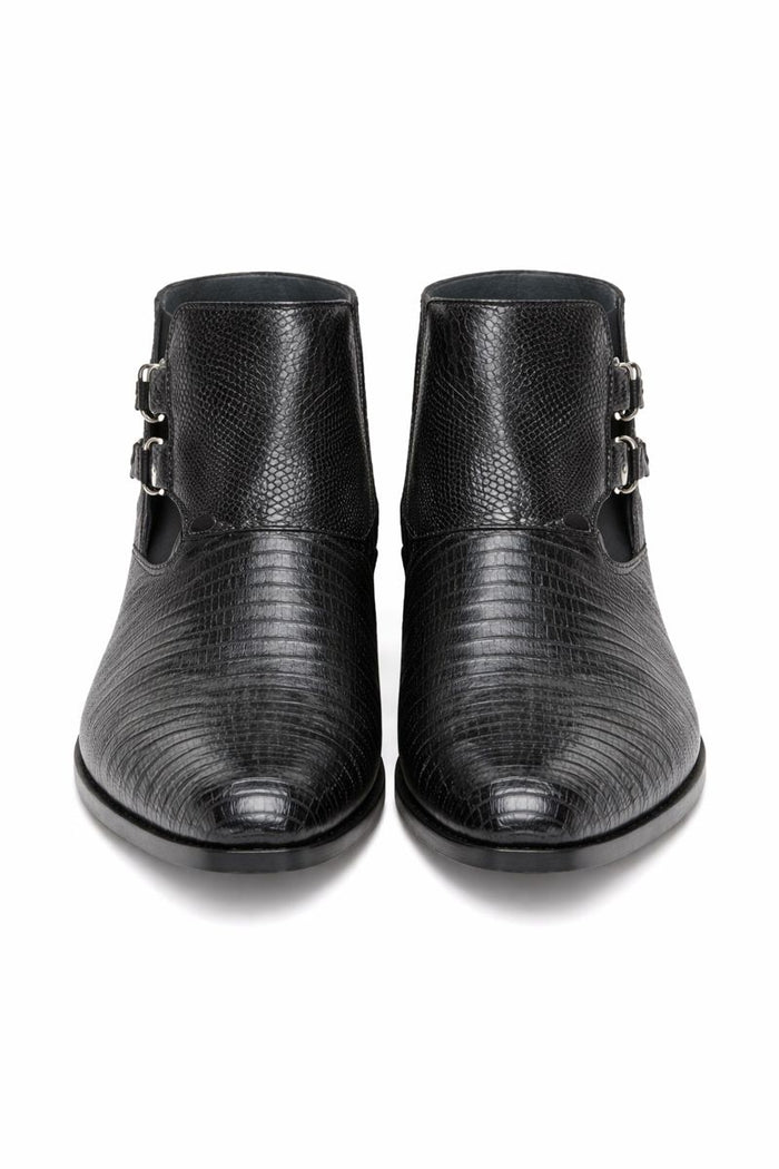 Los Altos Black Genuine Lizard Ankle Boot-New Designer Collection
