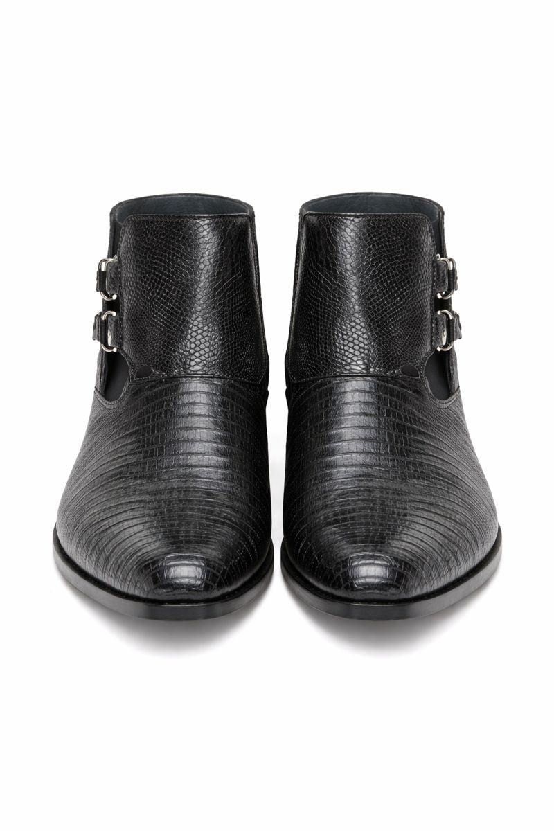Los Altos Black Genuine Lizard Ankle Boot-New Designer Collection