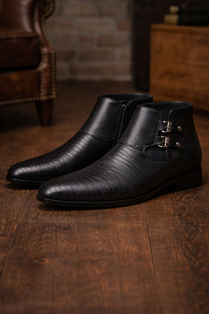 Los Altos Black Genuine Lizard Ankle Boot-New Designer Collection