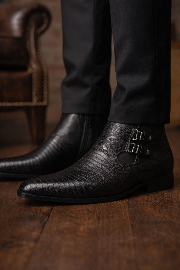 Los Altos Black Genuine Lizard Ankle Boot-New Designer Collection