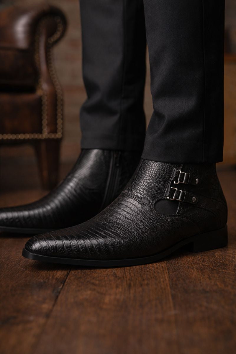 Los Altos Black Genuine Lizard Ankle Boot-New Designer Collection