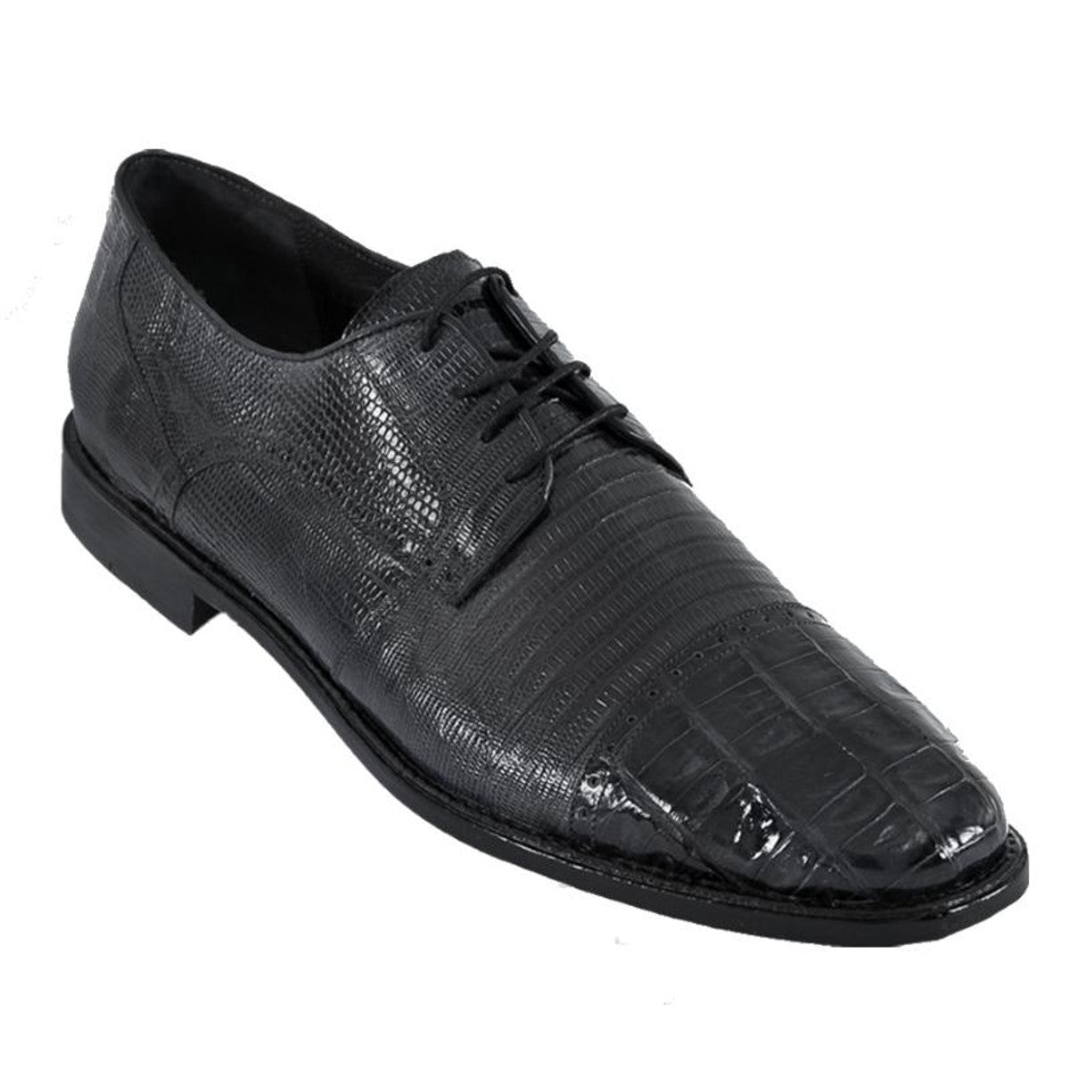 Los Altos Black  Lizard Crocodile Cap Toe Shoes - 8