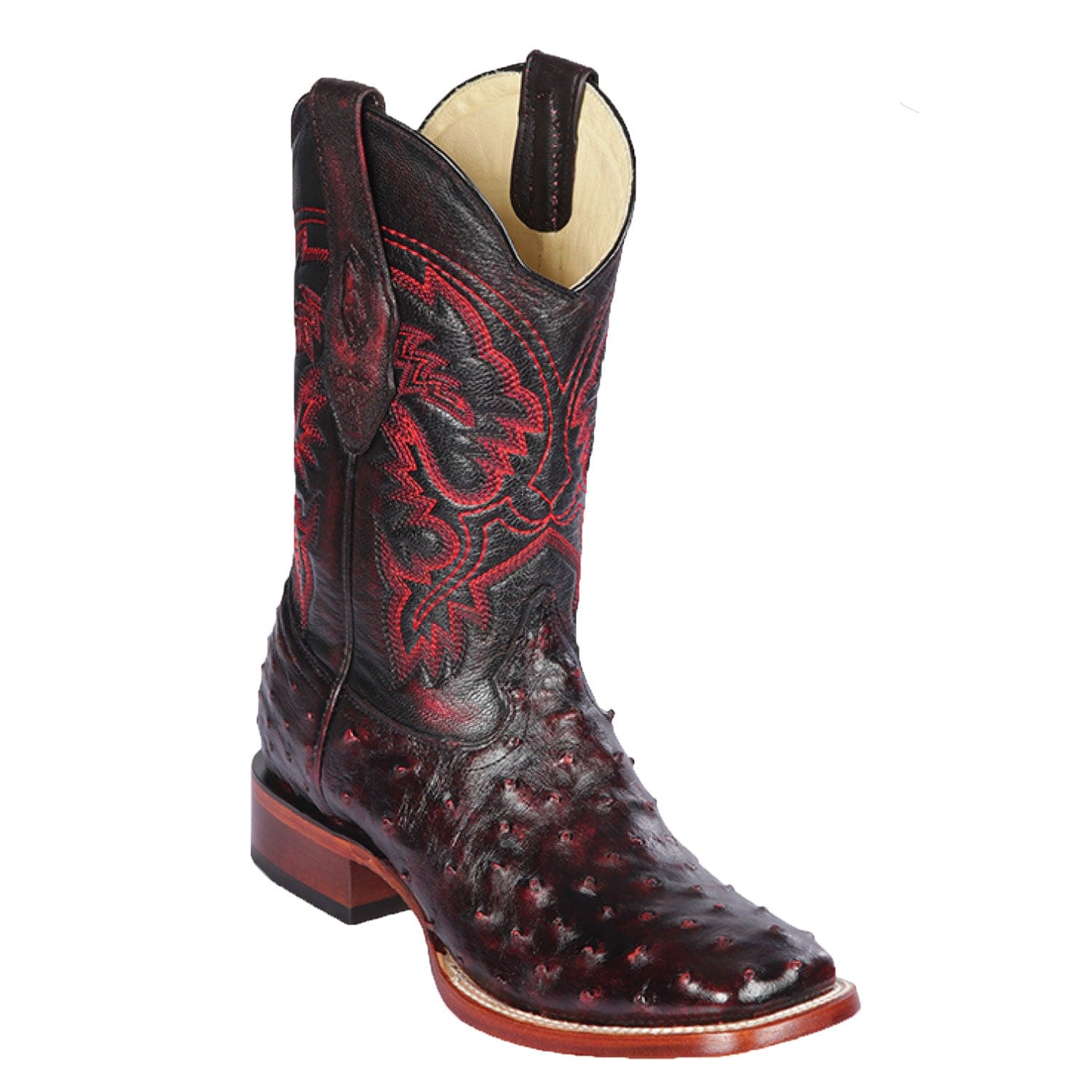 Men's Los Altos Ostrich Skin Wide Square Toe Boots 82203-B - 6