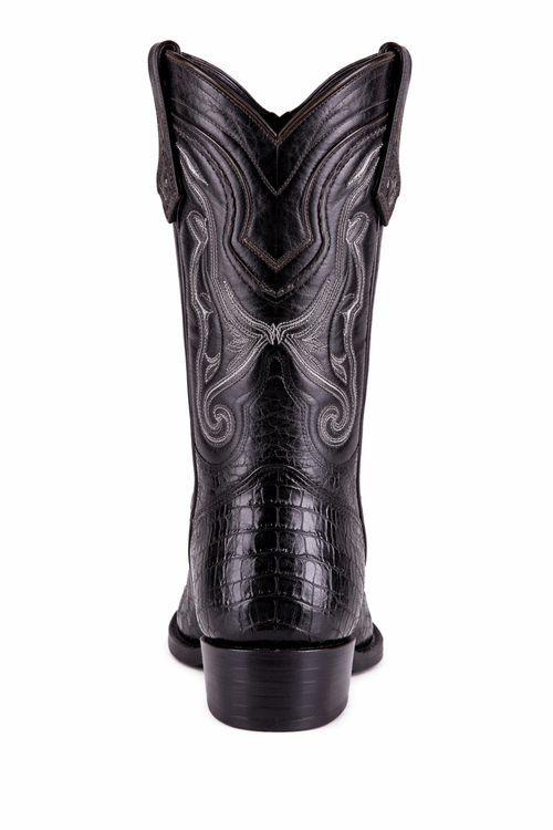 Los Altos Boots Caiman Tail Black Pointed Toe Cowboy Boots-New Designer Collection