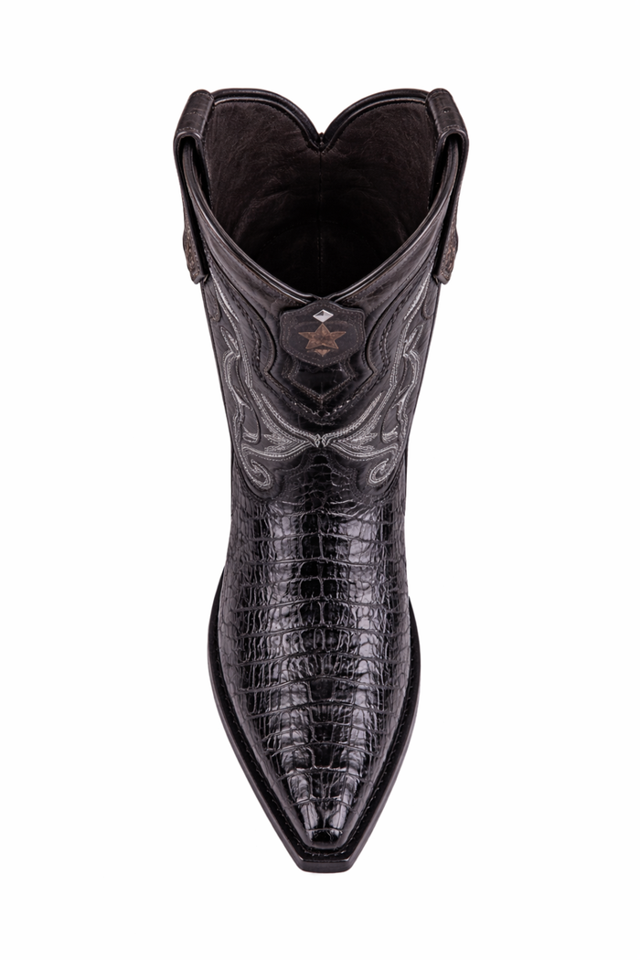Los Altos Boots Caiman Tail Black Pointed Toe Cowboy Boots-New Designer Collection