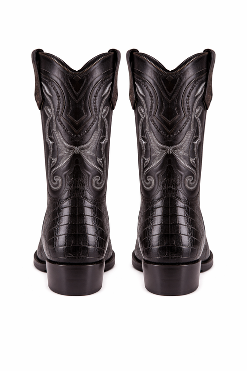 Los Altos Boots Caiman Tail Black Pointed Toe Cowboy Boots-New Designer Collection