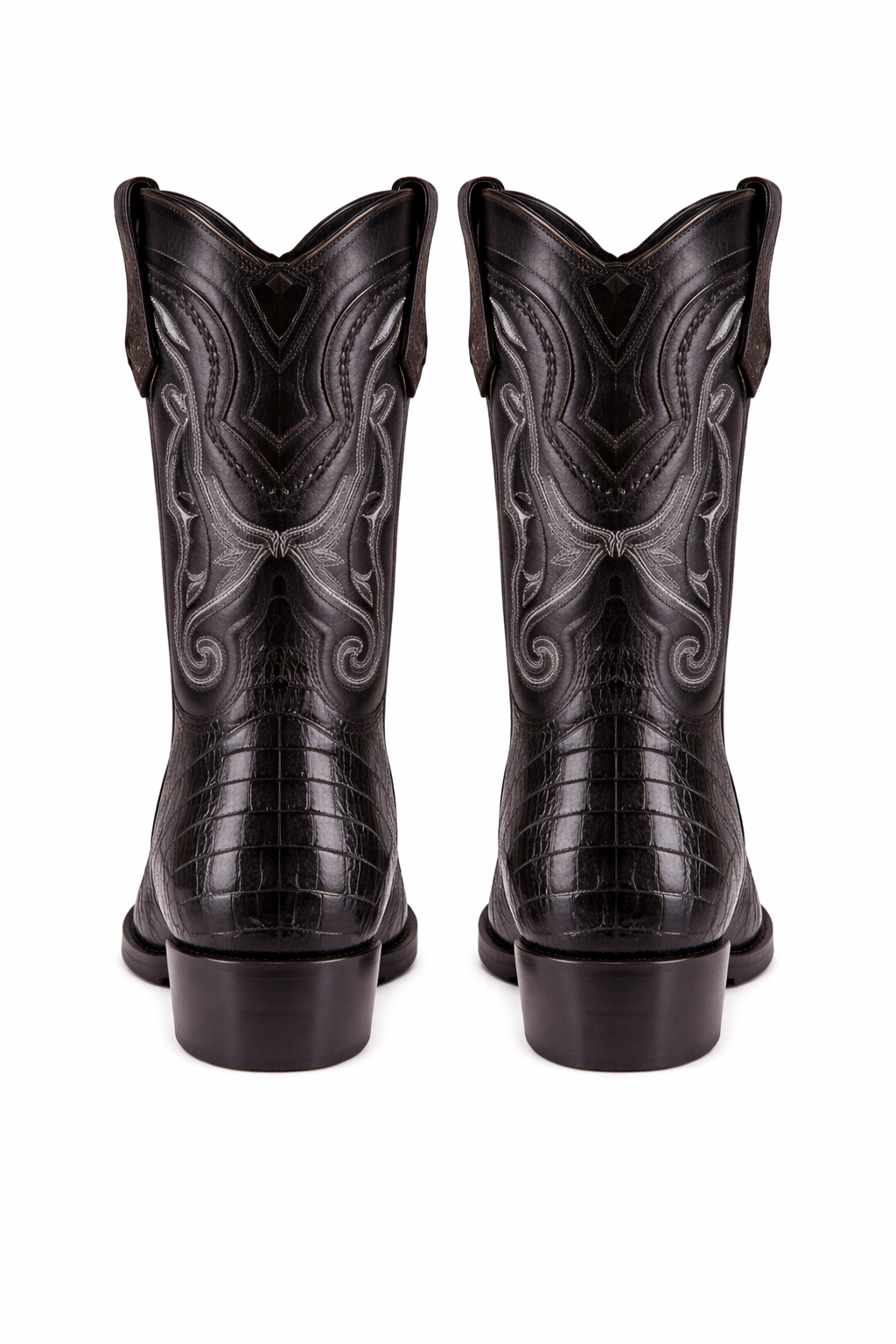Los Altos Boots Caiman Tail Black Pointed Toe Cowboy Boots-New Designer Collection - US 8.0 Standard/D/ Medium / Eu:41-42