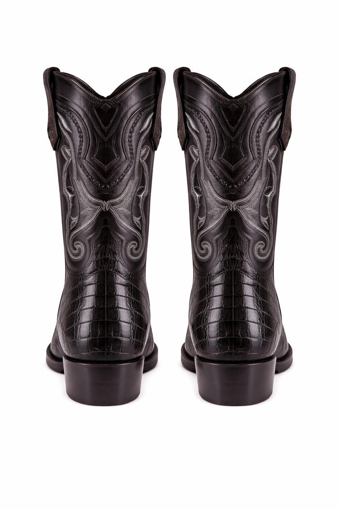 Los Altos Boots Caiman Tail Black Pointed Toe Cowboy Boots-New Designer Collection