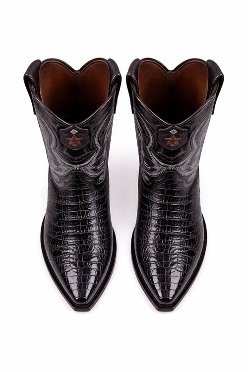 Los Altos Boots Caiman Tail Black Pointed Toe Cowboy Boots-New Designer Collection
