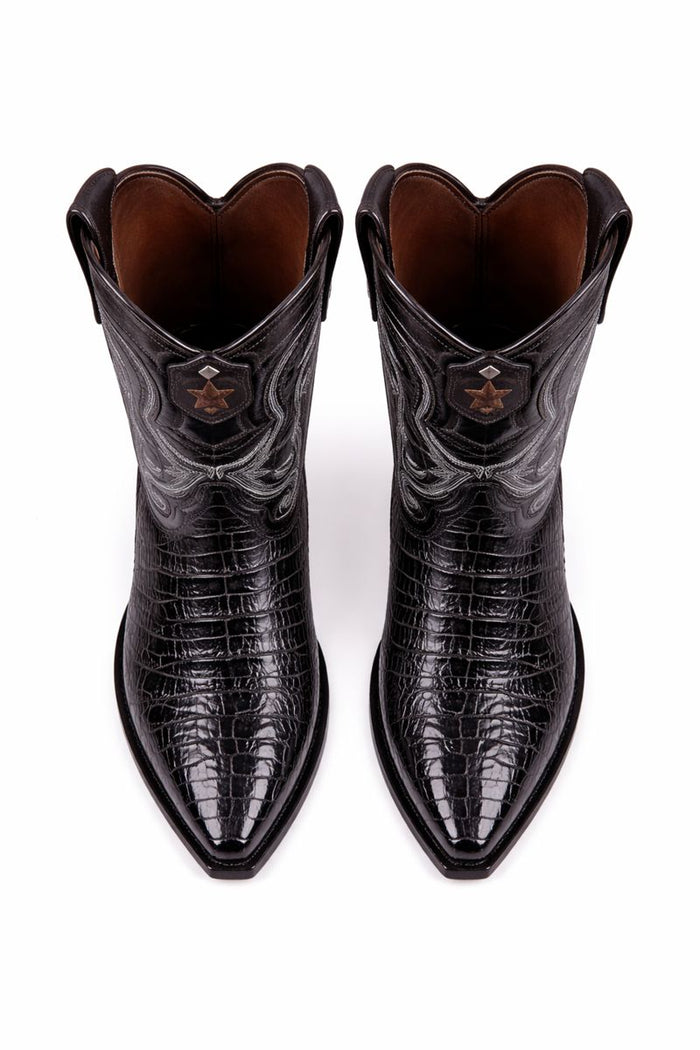 Los Altos Boots Caiman Tail Black Pointed Toe Cowboy Boots-New Designer Collection