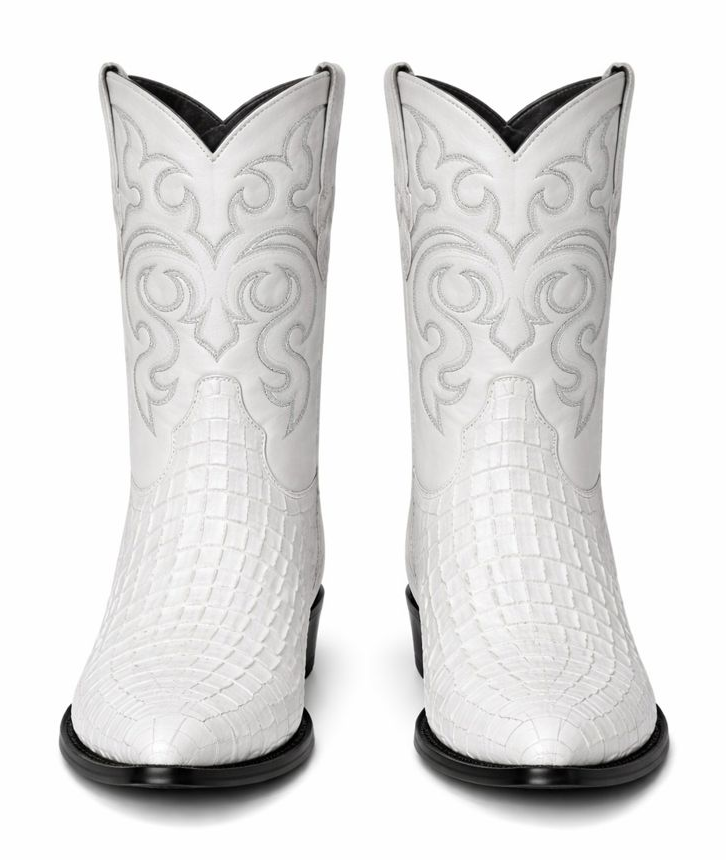 Los Altos Boots - Mens Dress Cowboy Boot - Low Priced  White Crocodile Boots- in White-New Designer Collection