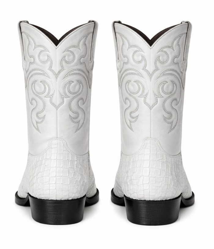 Los Altos Boots - Mens Dress Cowboy Boot - Low Priced  White Crocodile Boots- in White-New Designer Collection