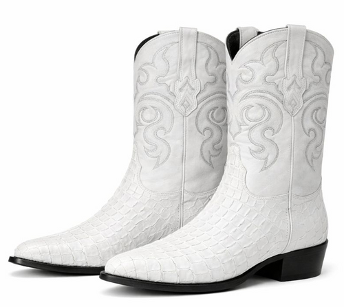 Los Altos Boots - Mens Dress Cowboy Boot - Low Priced  White Crocodile Boots- in White-New Designer Collection