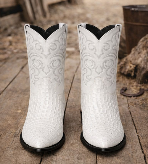 Los Altos Boots - Mens Dress Cowboy Boot - Low Priced  White Crocodile Boots- in White-New Designer Collection