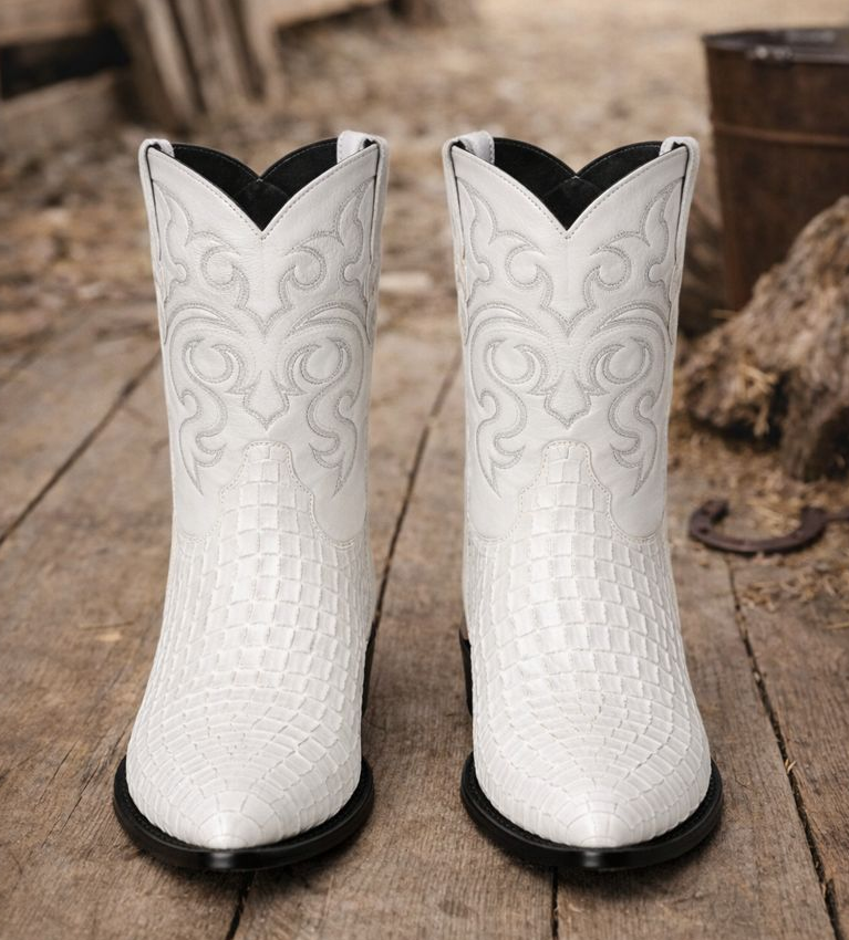 Los Altos Boots - Mens Dress Cowboy Boot - Low Priced  White Crocodile Boots- in White-New Designer Collection