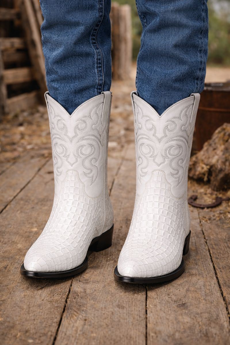 Los Altos Boots - Mens Dress Cowboy Boot - Low Priced  White Crocodile Boots- in White-New Designer Collection