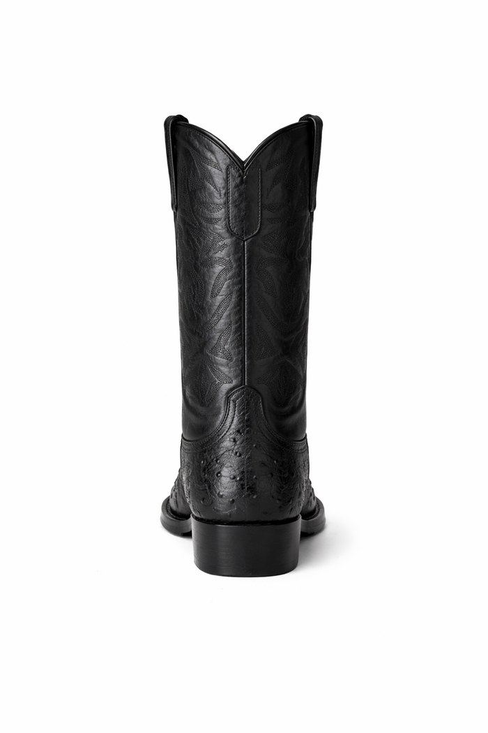 Los Altos Boots Men's Black Ostrich Square 7-Toe Cowboy Boots - Botas De Avestruz-New Designer Collection