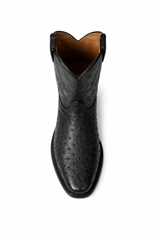 Los Altos Boots Men's Black Ostrich Square 7-Toe Cowboy Boots - Botas De Avestruz-New Designer Collection