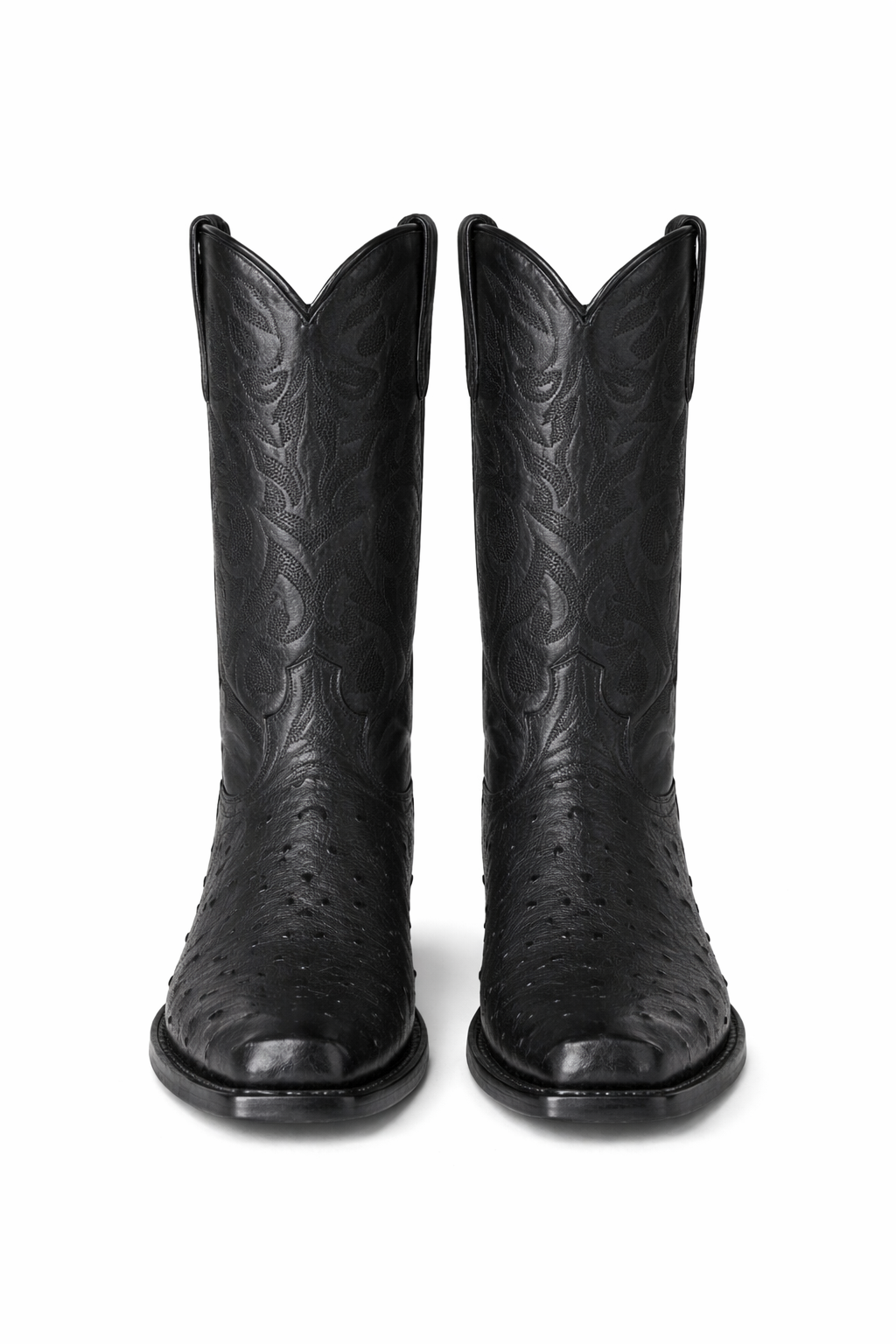 Los Altos Boots Men's Black Ostrich Square 7-Toe Cowboy Boots - Botas De Avestruz-New Designer Collection - US 8.0 Standard/D/ Medium / Eu:41-42