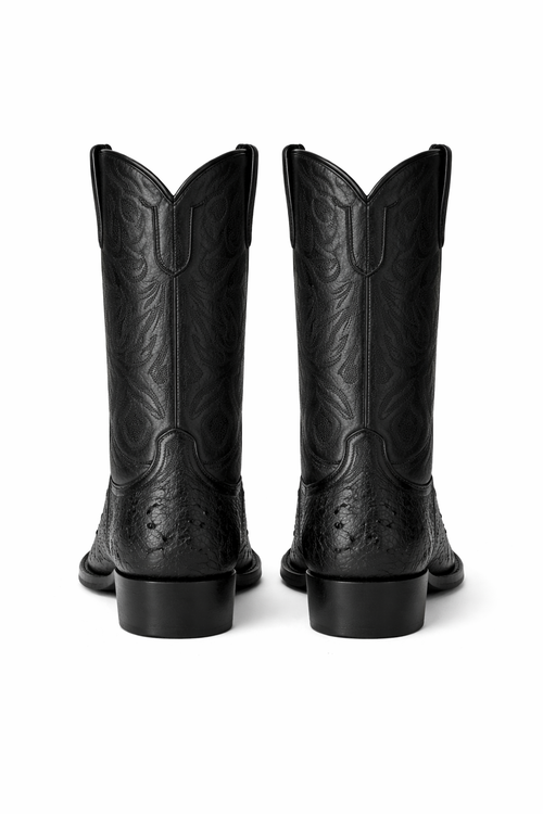 Los Altos Boots Men's Black Ostrich Square 7-Toe Cowboy Boots - Botas De Avestruz-New Designer Collection