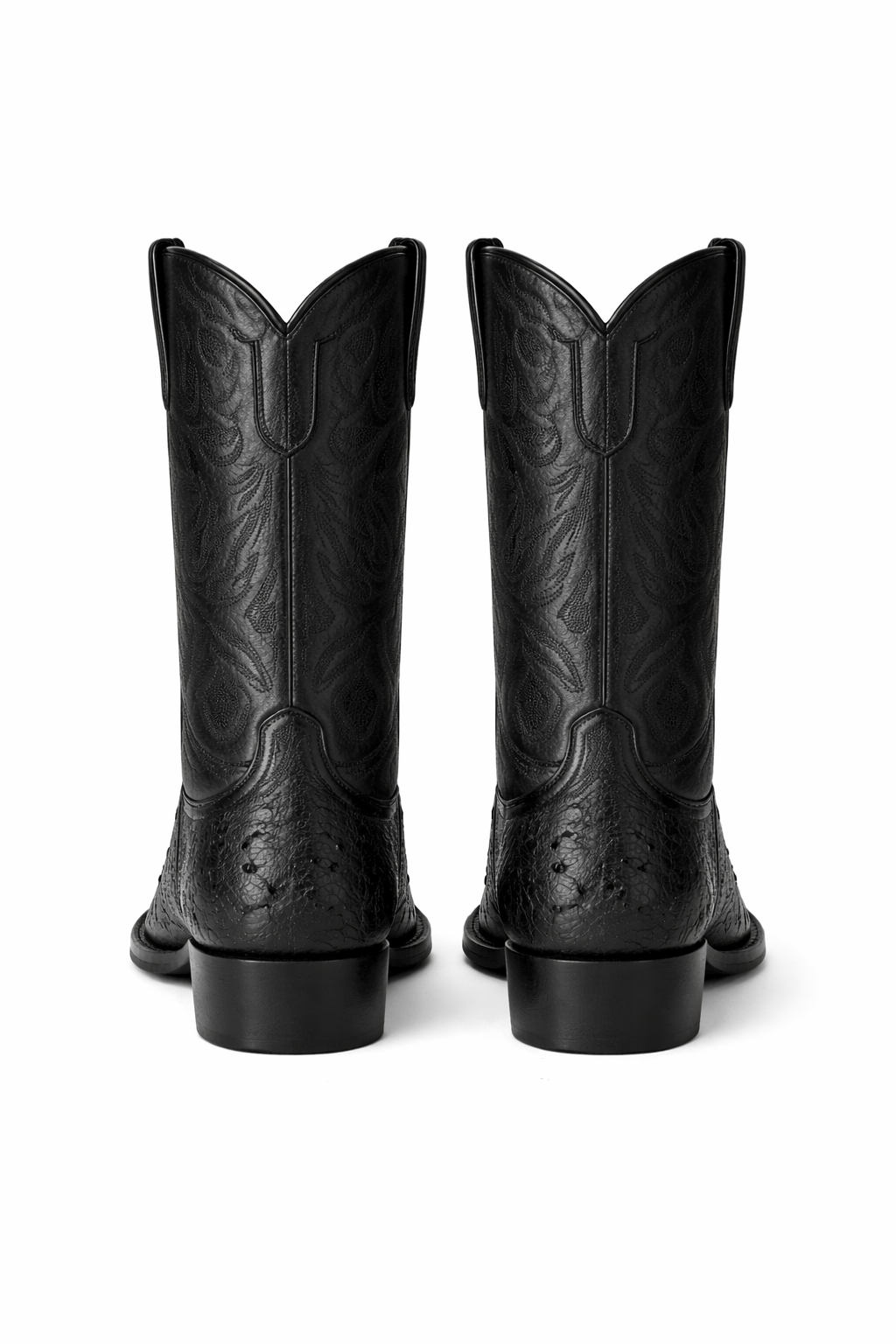 Los Altos Boots Men's Black Ostrich Square 7-Toe Cowboy Boots - Botas De Avestruz-New Designer Collection - US 8.0 Standard/D/ Medium / Eu:41-42