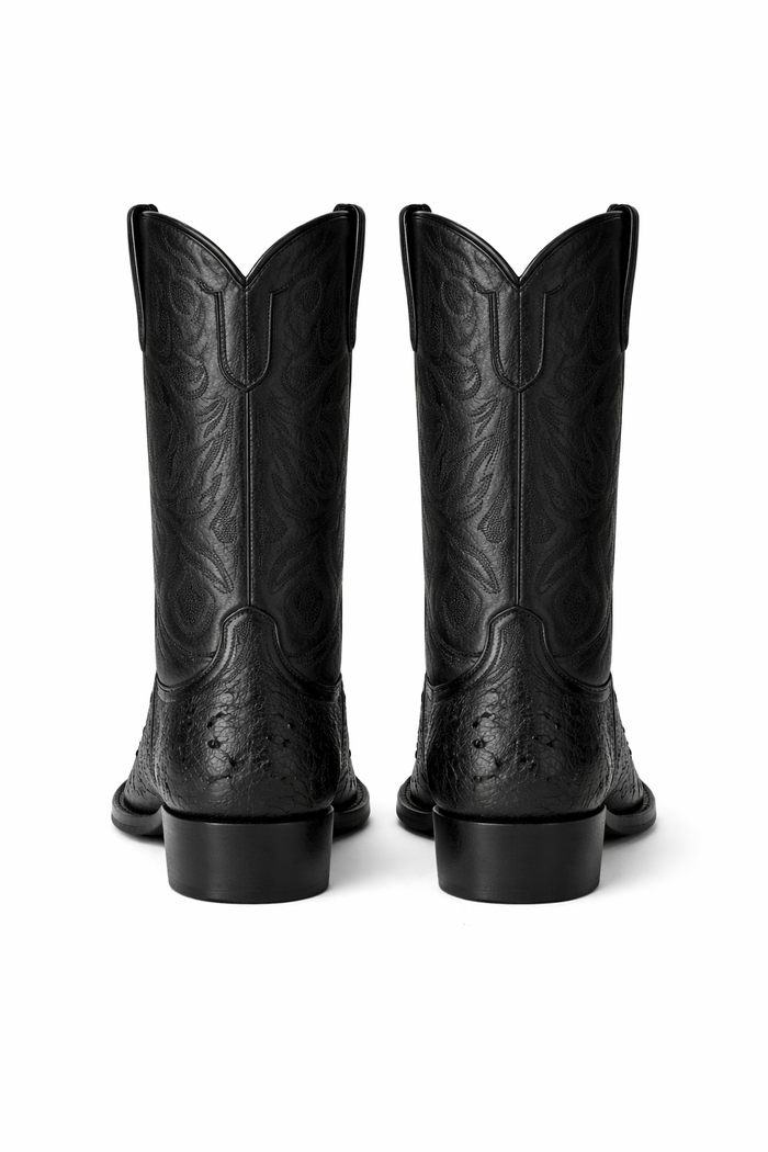 Los Altos Boots Men's Black Ostrich Square 7-Toe Cowboy Boots - Botas De Avestruz-New Designer Collection