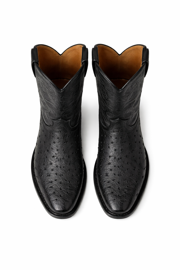 Los Altos Boots Men's Black Ostrich Square 7-Toe Cowboy Boots - Botas De Avestruz-New Designer Collection