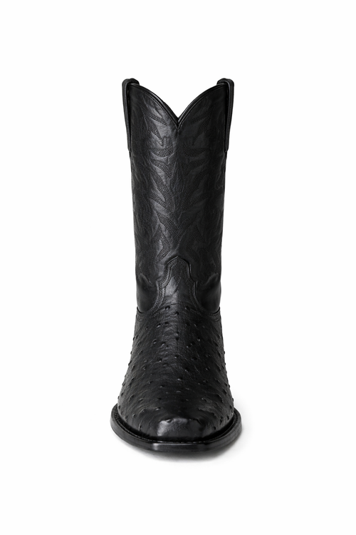Los Altos Boots Men's Black Ostrich Square 7-Toe Cowboy Boots - Botas De Avestruz-New Designer Collection