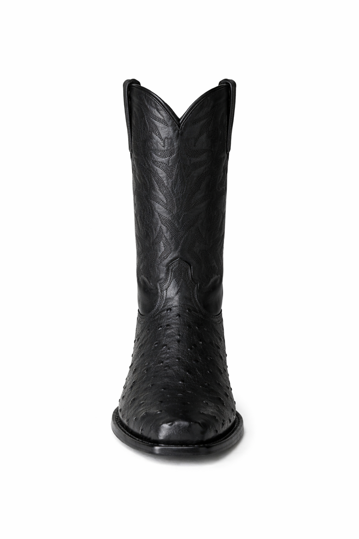 Los Altos Boots Men's Black Ostrich Square 7-Toe Cowboy Boots - Botas De Avestruz-New Designer Collection