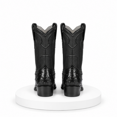 Los Altos Boots Men's Ostrich Roper Western Boots Black
