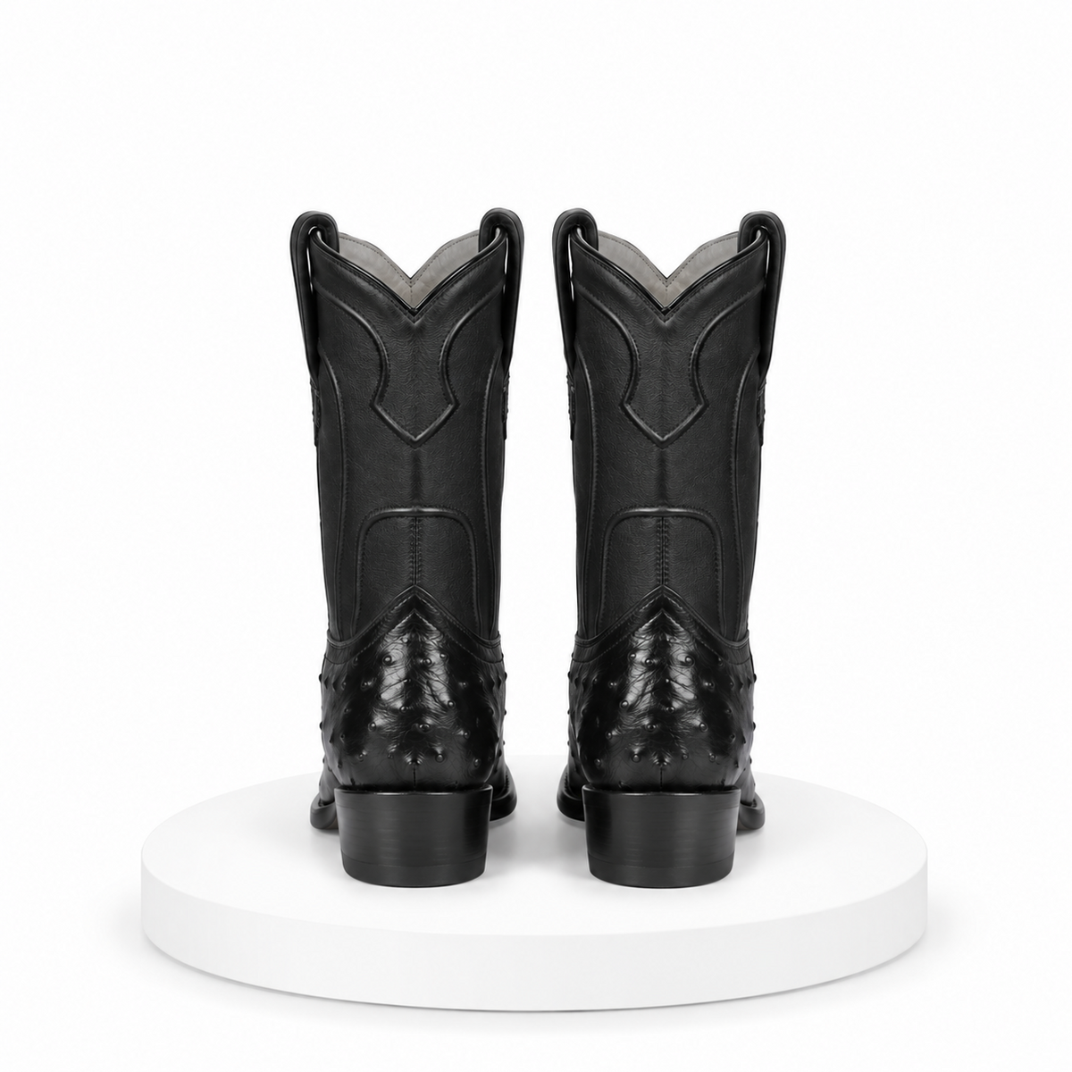 Los Altos Boots Men's Ostrich Roper Western Boots Black