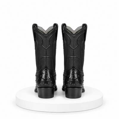 Los Altos Boots Men's Ostrich Roper Western Boots Black