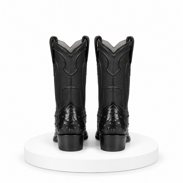 Los Altos Boots Men's Ostrich Roper Western Boots Black