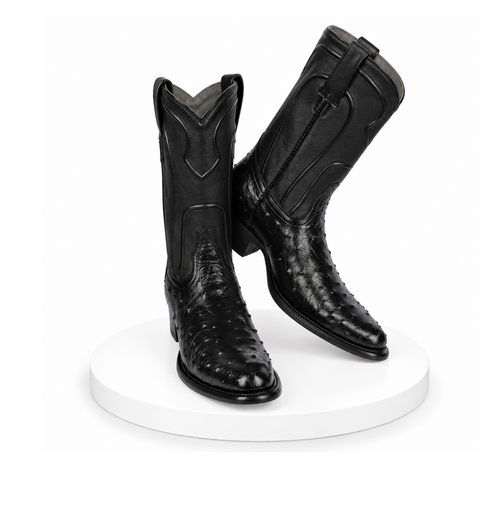 Los Altos Boots Men's Ostrich Roper Western Boots Black