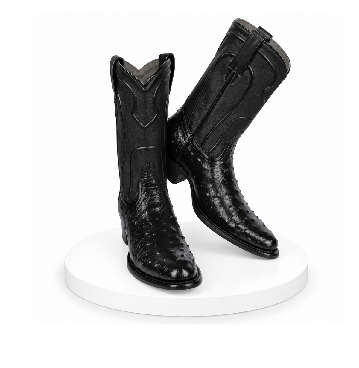 Los Altos Boots Men's Ostrich Roper Western Boots Black