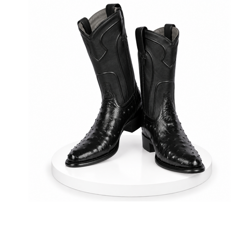 Los Altos Boots Men's Ostrich Roper Western Boots Black