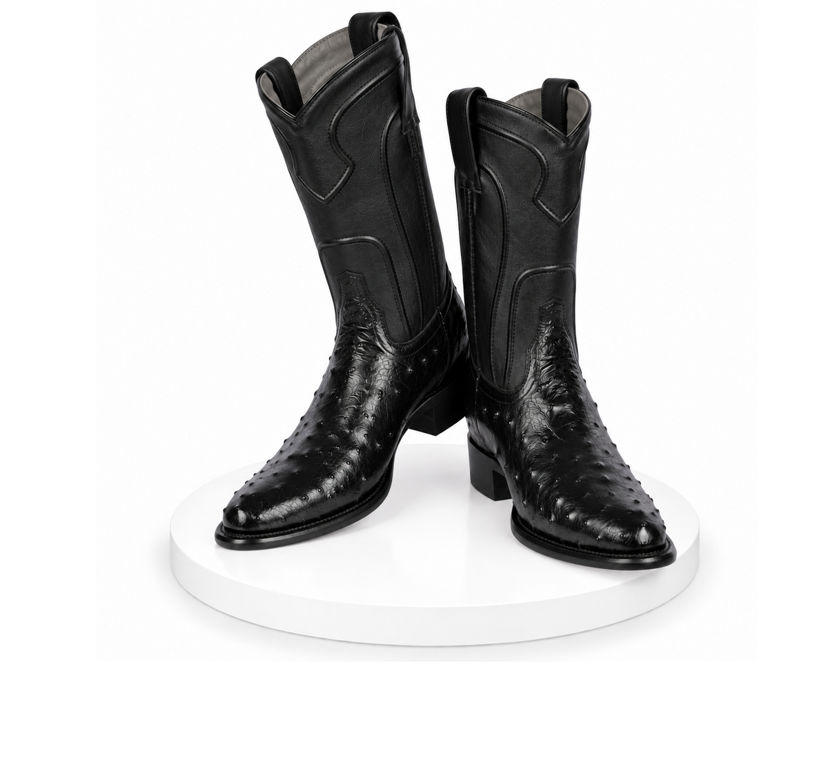 Los Altos Boots Men's Ostrich Roper Western Boots Black