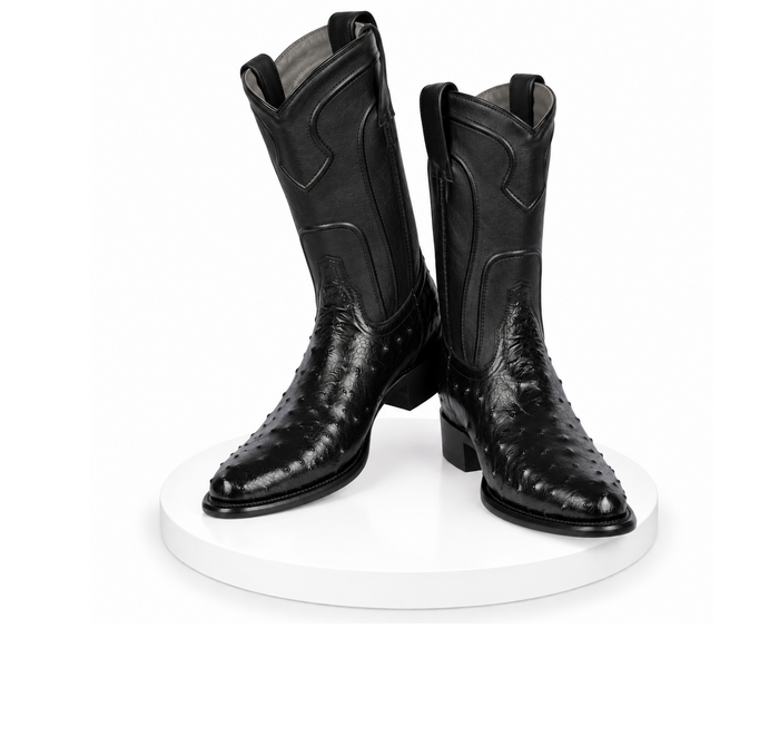 Los Altos Boots Men's Ostrich Roper Western Boots Black