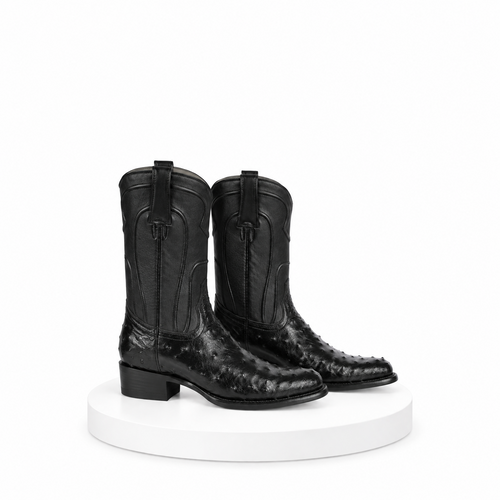 Los Altos Boots Men's Ostrich Roper Western Boots Black
