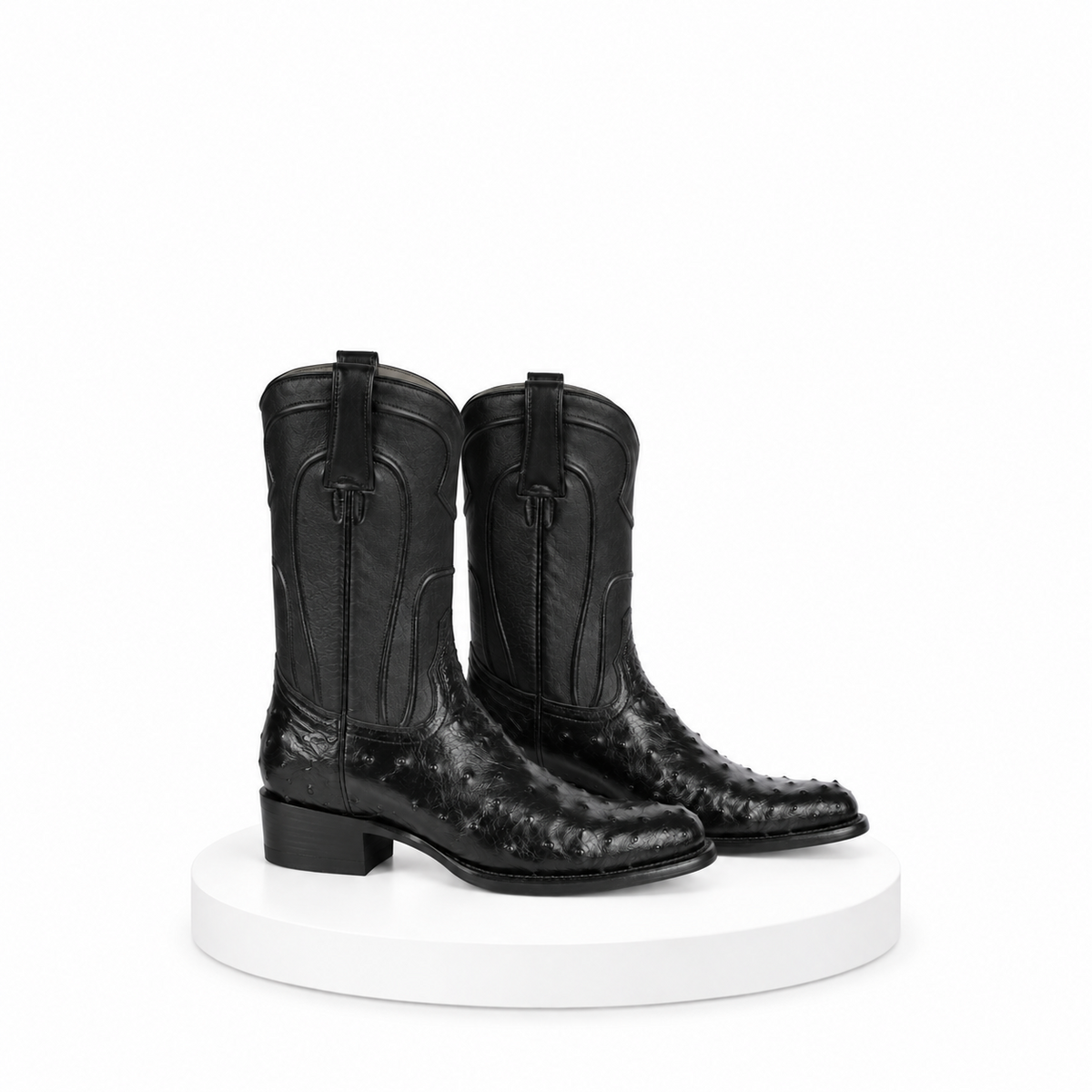 Los Altos Boots Men's Ostrich Roper Western Boots Black