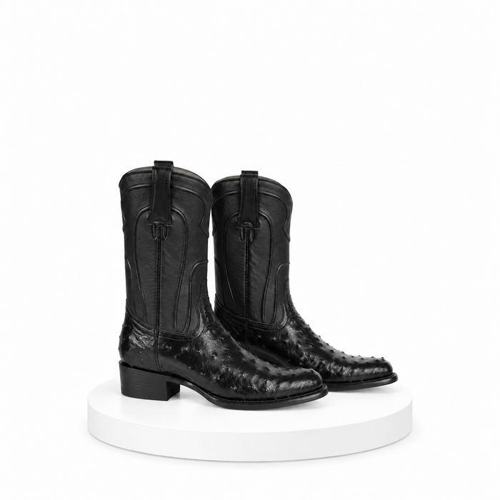 Los Altos Boots Men's Ostrich Roper Western Boots Black