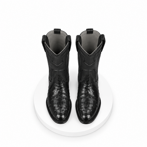 Los Altos Boots Men's Ostrich Roper Western Boots Black