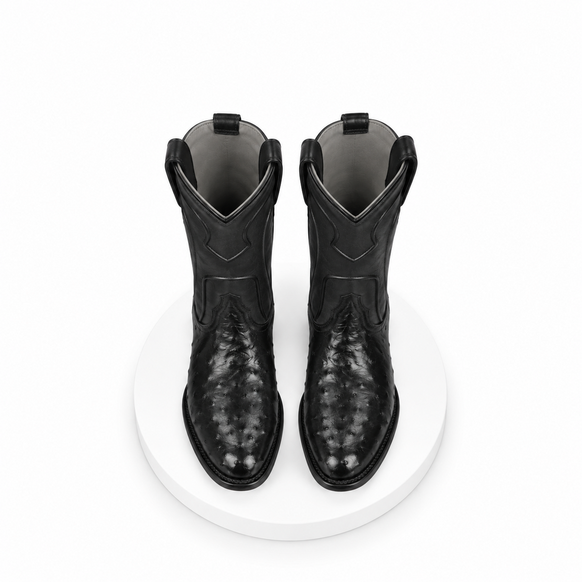 Los Altos Boots Men's Ostrich Roper Western Boots Black
