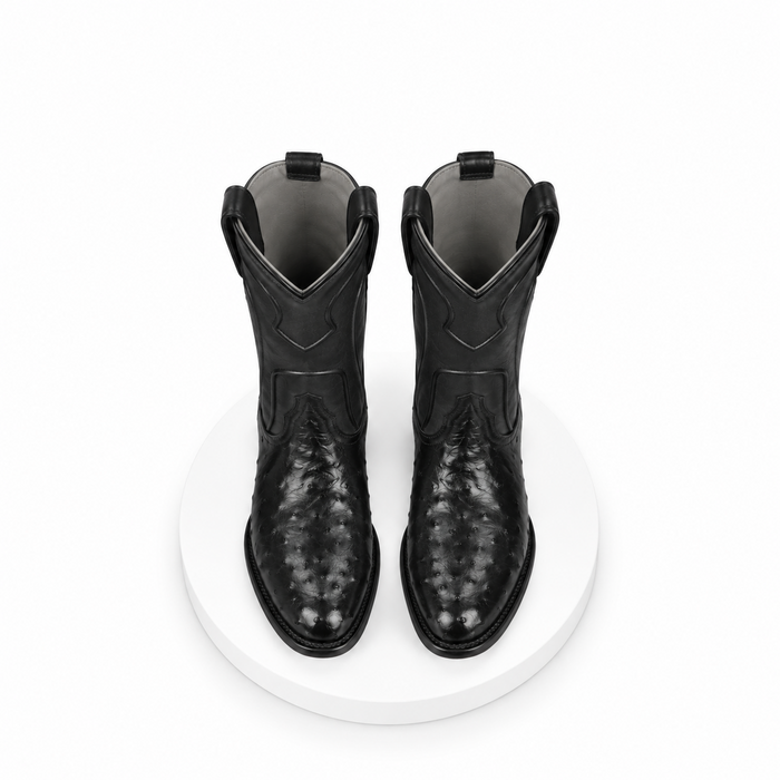 Los Altos Boots Men's Ostrich Roper Western Boots Black