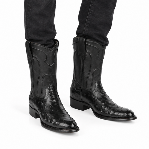 Los Altos Boots Men's Ostrich Roper Western Boots Black