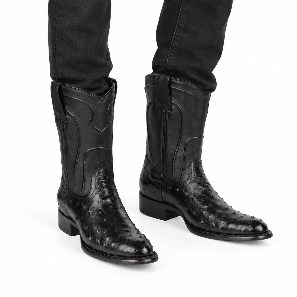 Los Altos Boots Men's Ostrich Roper Western Boots Black