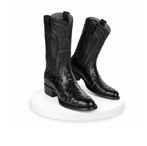 Los Altos Boots Men's Ostrich Roper Western Boots Black
