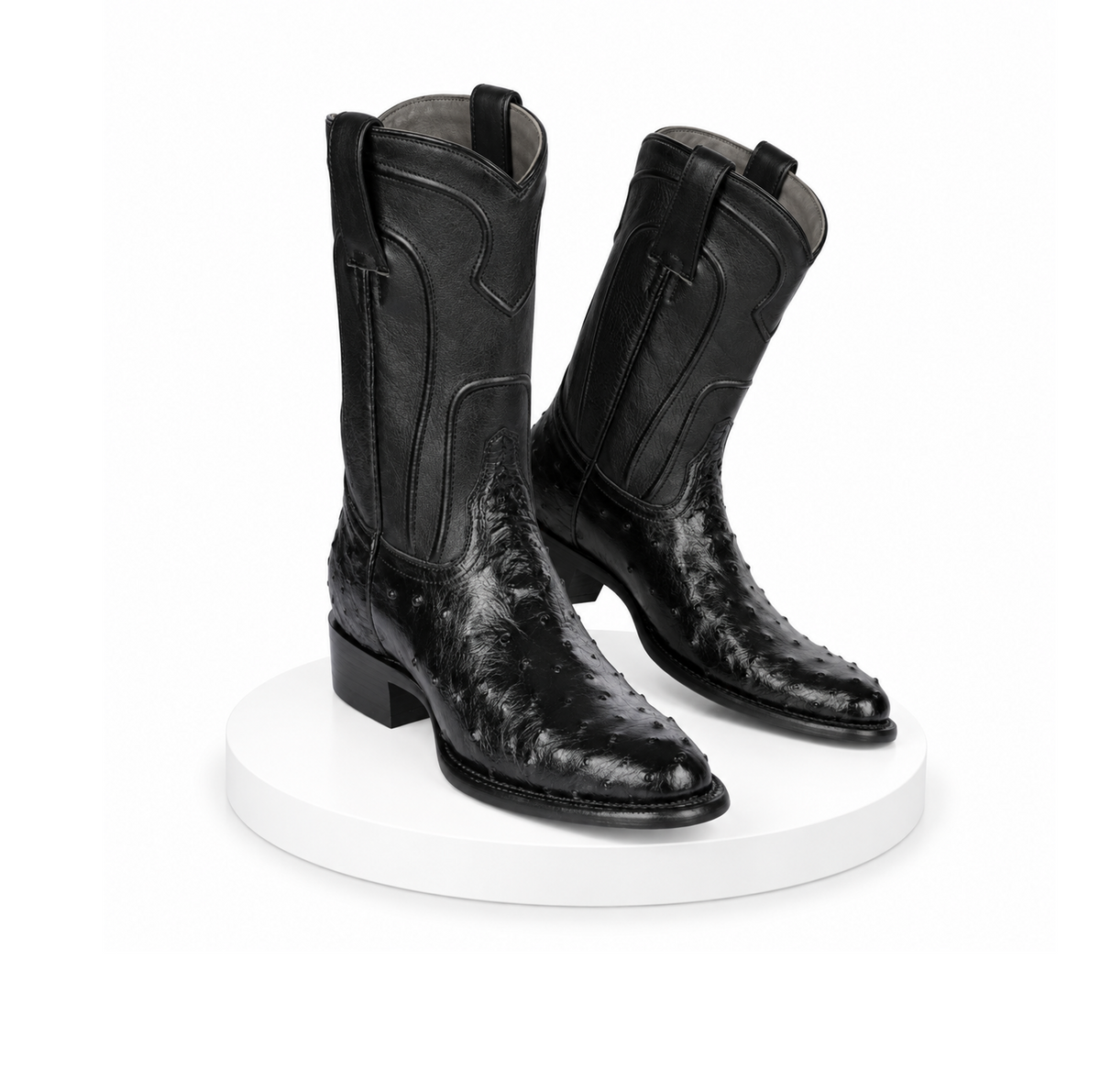 Los Altos Boots Men's Ostrich Roper Western Boots Black