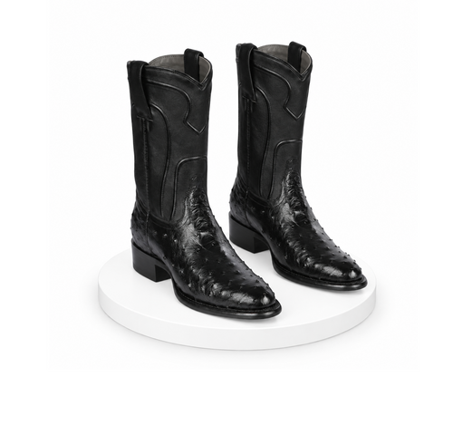 Los Altos Boots Men's Ostrich Roper Western Boots Black